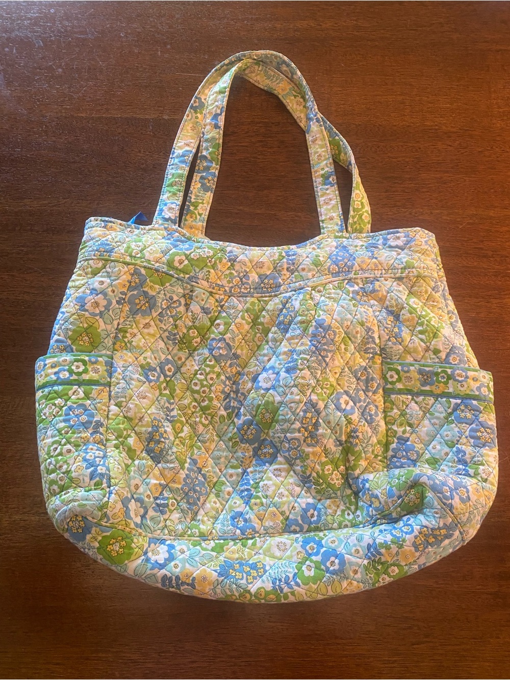 Vera Bradley Daisy Daisy Large Tote Bag Blue Green Floral Retired Quilted EUC